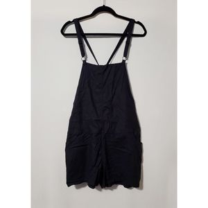 BLACK STRETCH LINEN SHORTALL